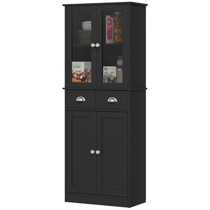 61" Kitchen Pantry Cabinet, Freestanding Farmhouse Buffet Storage Cabinet with Soft Close Glass Doors and Adjustable She