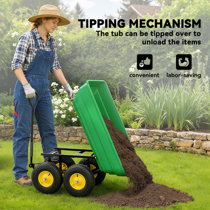 Garden Dump Cart Heavy Duty 440lbs Wagon with Steel Frame and 10'' Pneumatic Tires, Green