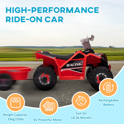 VarietyKart 6V Electric Toy Car with Back Trailer, Forward Backward, Wear-Resistant Wheels for Ages 18-36 Months, Red