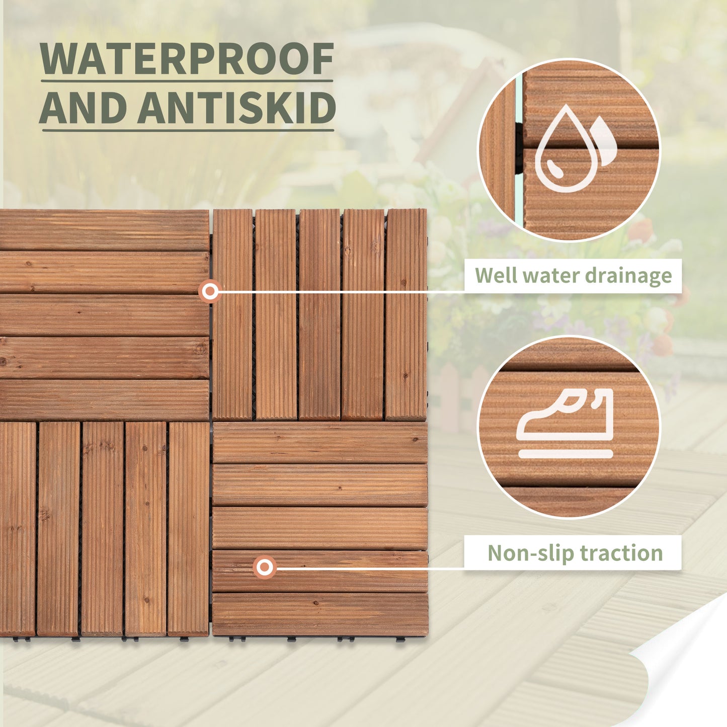 27 Pcs Wood Interlocking Deck Tiles, 12 x 12in Outdoor Flooring Tiles for Indoor and Outdoor Use, Tools Free Assembly, B