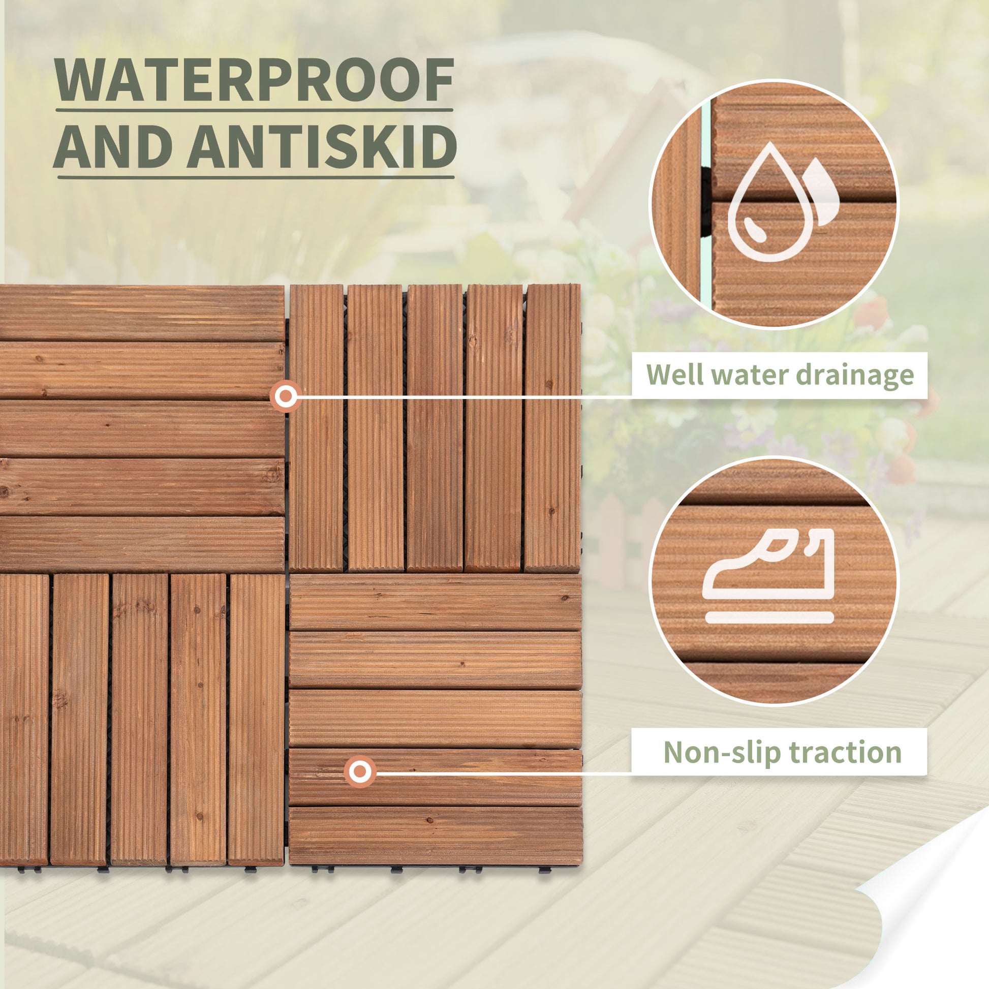 27 Pcs Wood Interlocking Deck Tiles, 12 x 12in Outdoor Flooring Tiles for Indoor and Outdoor Use, Tools Free Assembly, B