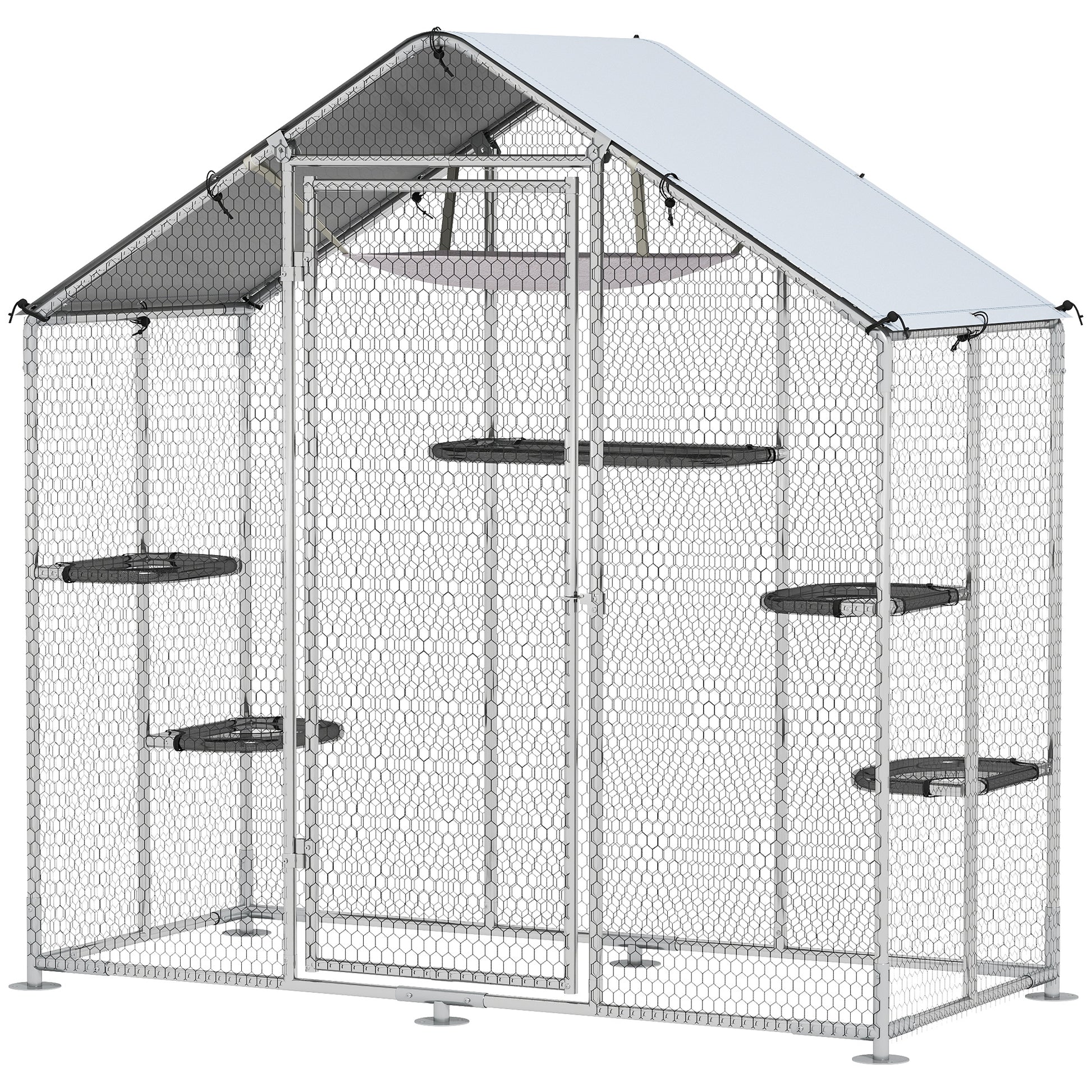 Large Catio Outdoor Cat Enclosure with Waterproof Cover, Walk-in Cat Patio w/ 5 Adjustable Platforms & Hammock 79" W