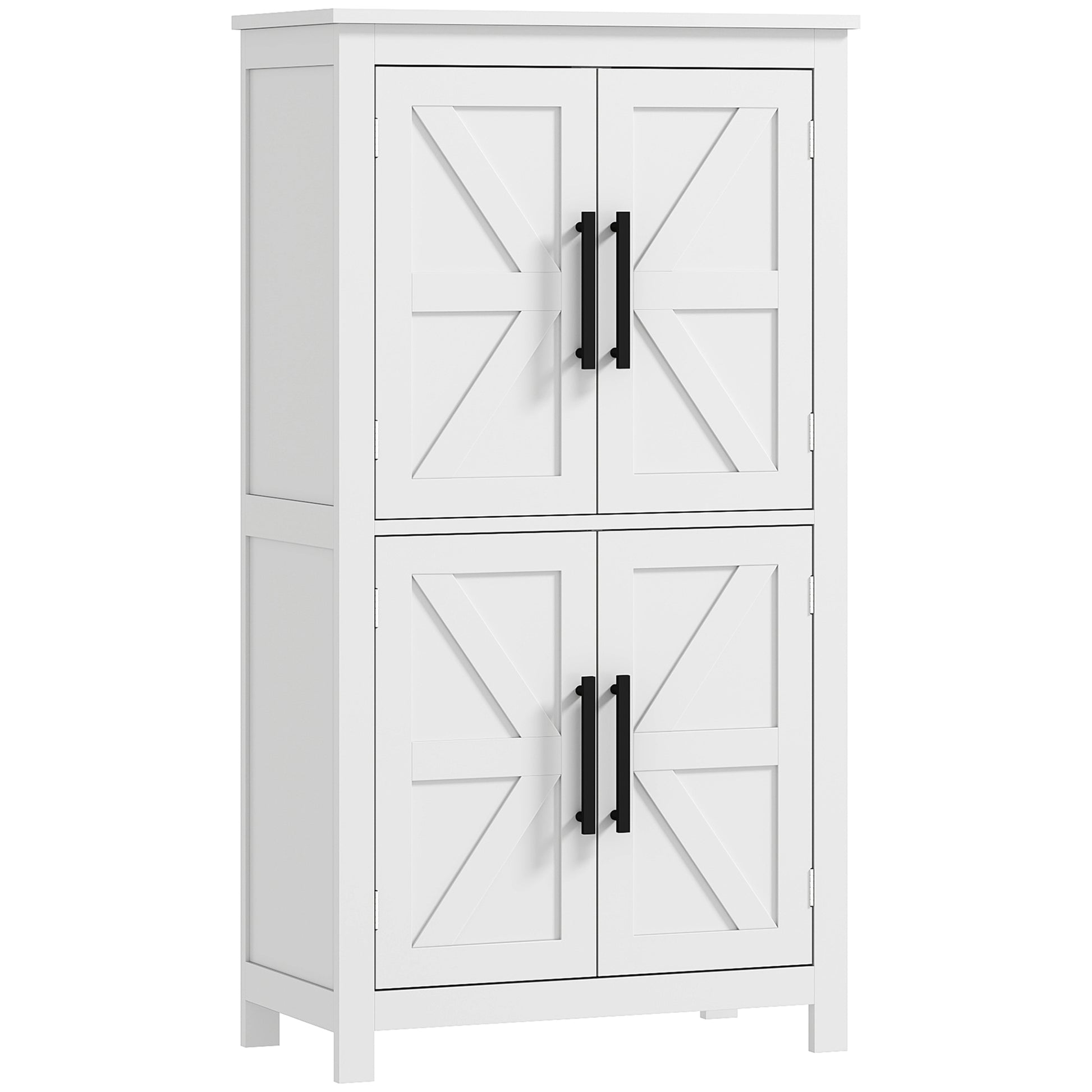 Farmhouse Bathroom Storage Cabinet, Bathroom Floor Cabinet with Barn Doors and Adjustable Shelf, White