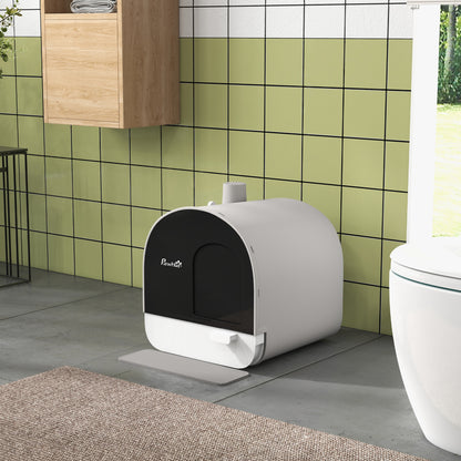 Cat Litter Box with Lid, Removable Tray, Scoop, Filter, Light Grey
