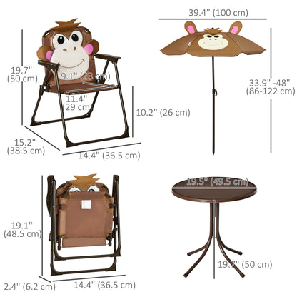 Kids Folding Picnic Table and Chair Set Pattern Outdoor Garden Patio Backyard with Removable & Height Adjustable Sun Umb