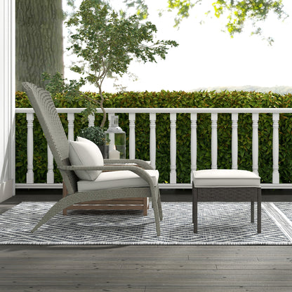 Wicker Adirondack Chair with Ottoman, Patio Cushioned Muskoka Chair, Outdoor Fire Pit Chair with High-back and Armrests,