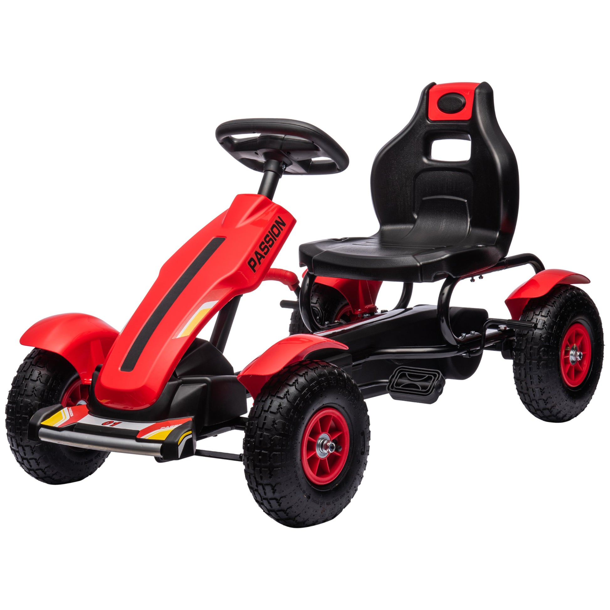 VarietyKart Pedal Go Kart for Kids, Pedal Car with Adjustable Bucket, Handbrake, 4 Rubber Wheels Powered Ride, Red
