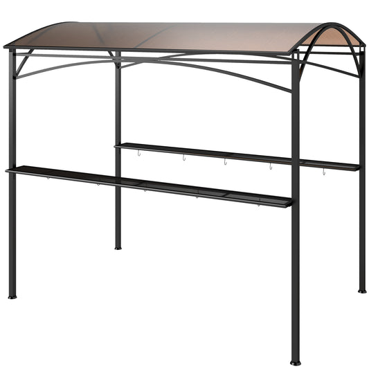 8' x 5' Hardtop Grill Gazebo, Outdoor BBQ Gazebo with PC Board Roof, BBQ Canopy Gazebo with 2 Side Shelves and 10 Hooks