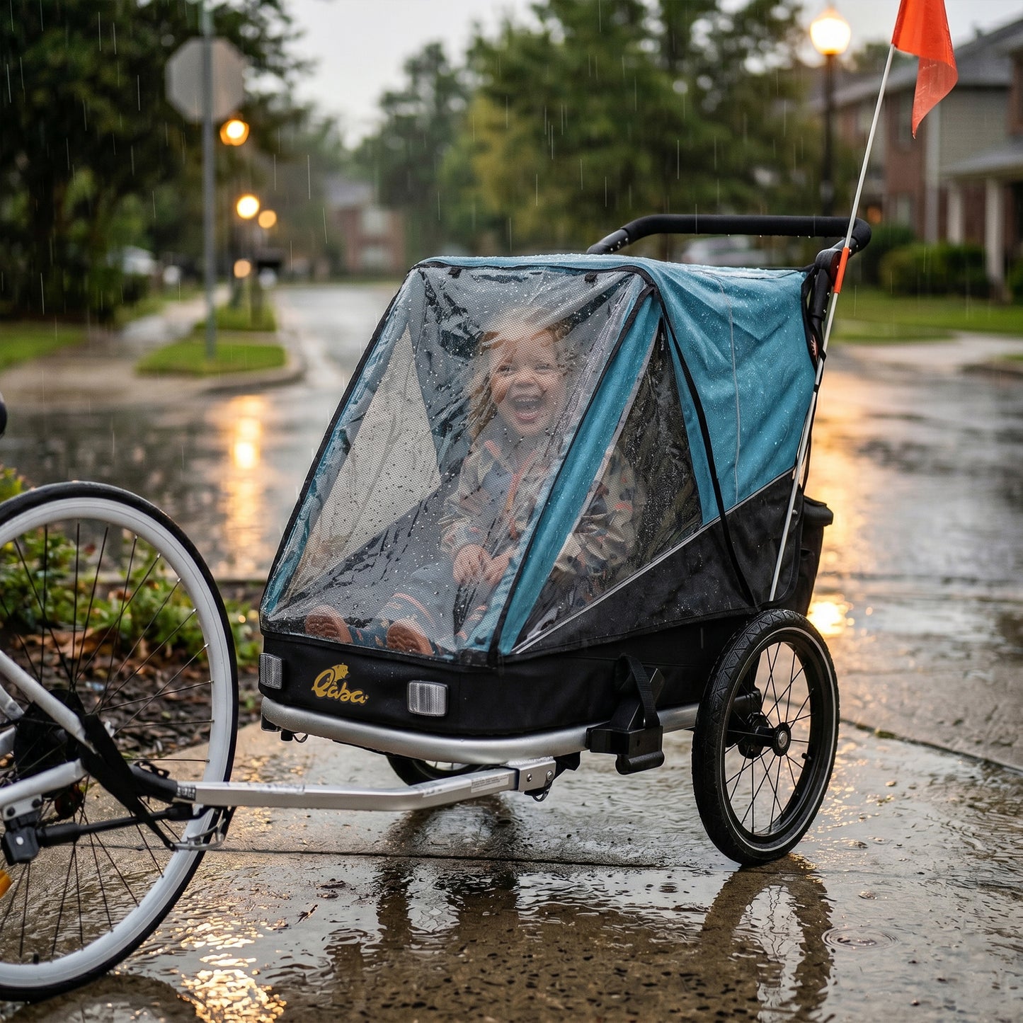 Qaba 3-in-1 Bike Trailer for Kids, Baby Stroller and Jogger, Foldable Child Bicycle Trailer with Reclining Seat, Blue