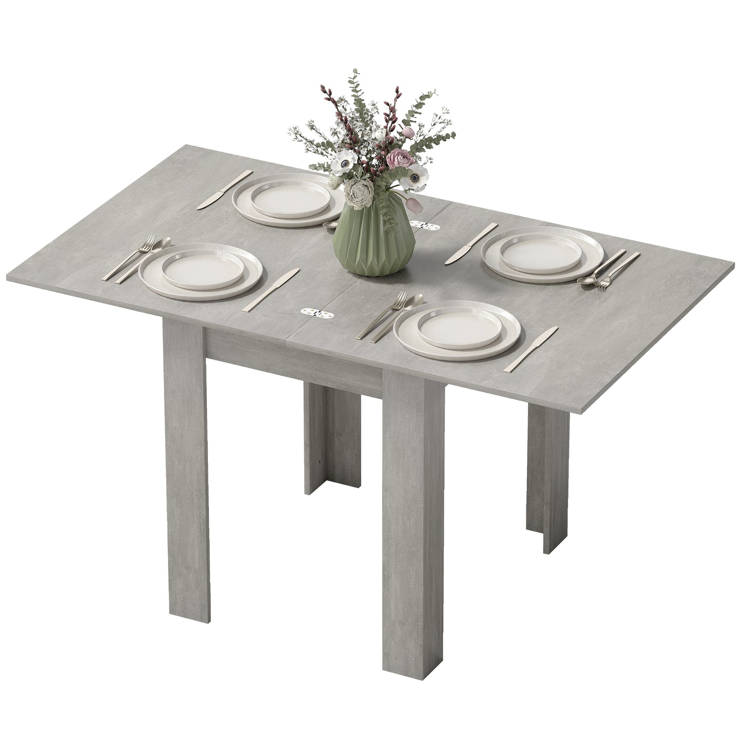55" Extendable Dining Table for 4-6, Kitchen Table with Steel Slides and Felt Pads for Small Spaces, Grey