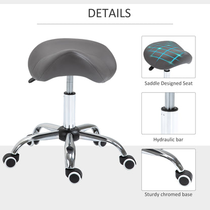 Adjustable Hydraulic Rolling Salon Stool Swivel Saddle Chair Spa Beauty Seat PU Leather, Grey