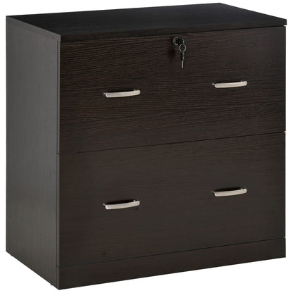 2 Drawer File Cabinet with Lock, Office Filing Cabinet, Hanging Bar for Letter Size, Home Office, Espresso