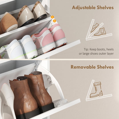 Shoe Storage Cabinet with 2 Flip Drawers, Farmhouse Narrow Shoe Cabinet, Holds Up to 16 Pairs, White