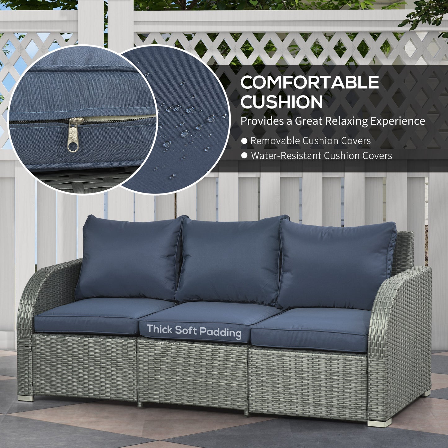 Patio Furniture with Cushions, 6 Pieces PE Wicker Patio Sectional Furniture Conversation Set w/ a Three-Seat Sofa, 2 Rec