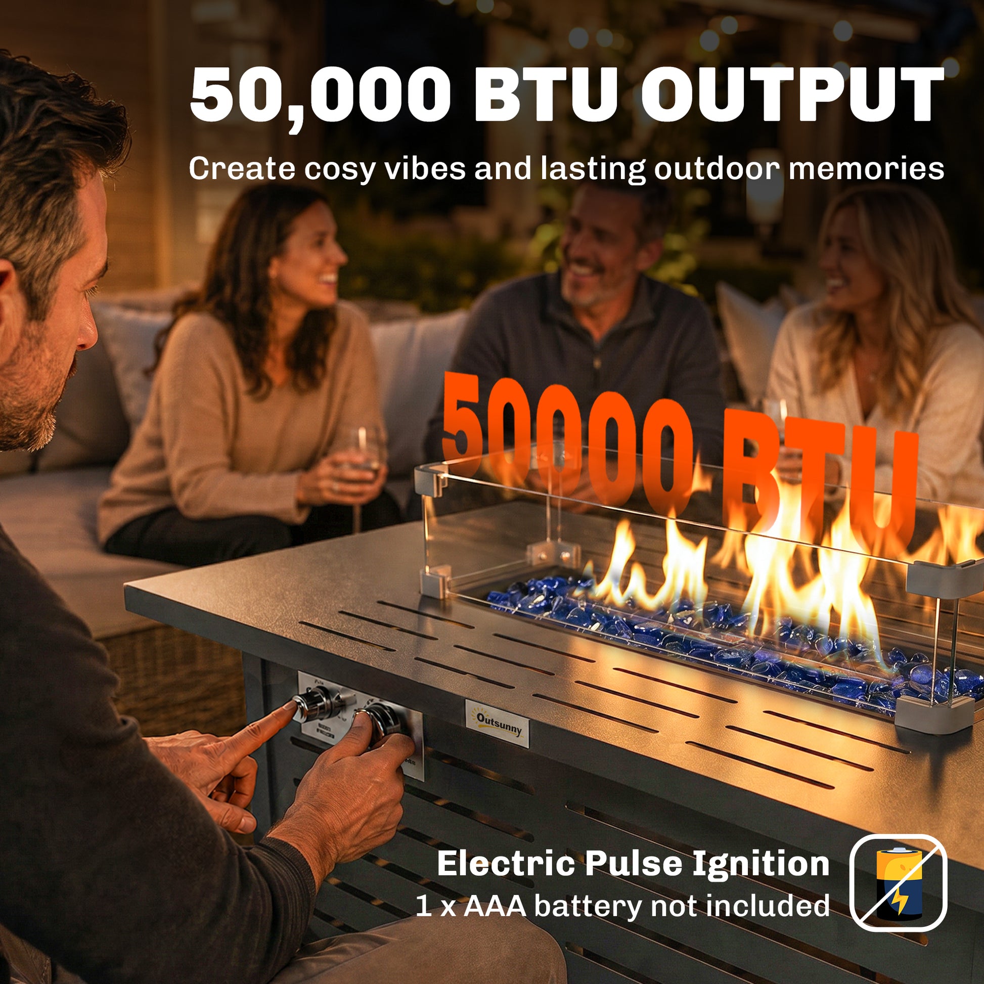 Propane Gas Fire Pit Table, Outdoor Firepit with 43" Steel Tabletop and Lid, 50,000 BTU Pulse Ignition Fire Table w/ Sta