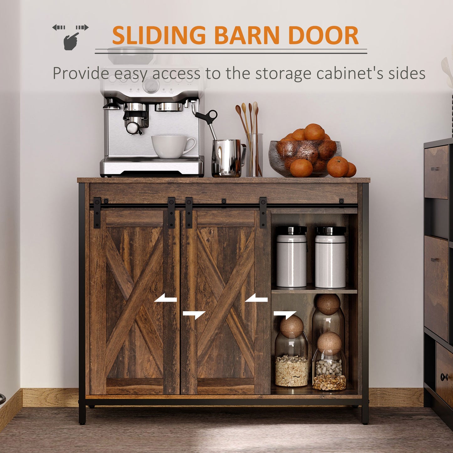 Industrial Sideboard, Buffet Cabinet with Sliding Barn Doors, Storage Cabinets and Adjustable Shelves for Living Room, K