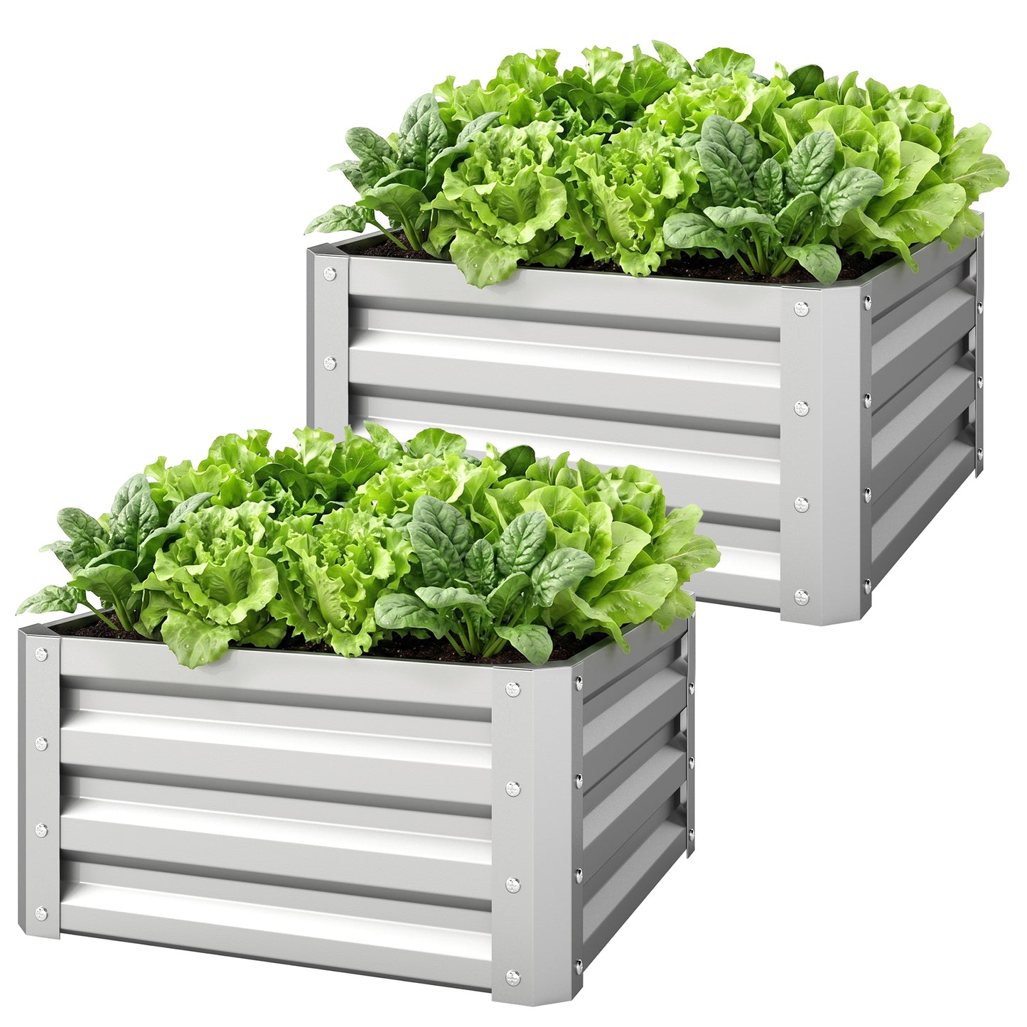 2Pcs 2' x 2' x 1' Galvanized Raised Garden Bed Kit, Square Outdoor Metal Planter Box with Open Bottom for Vegetables, Fl