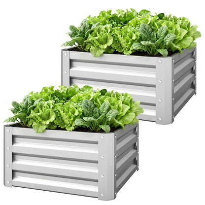 2Pcs 2' x 2' x 1' Galvanized Raised Garden Bed Kit, Square Outdoor Metal Planter Box with Open Bottom for Vegetables, Fl