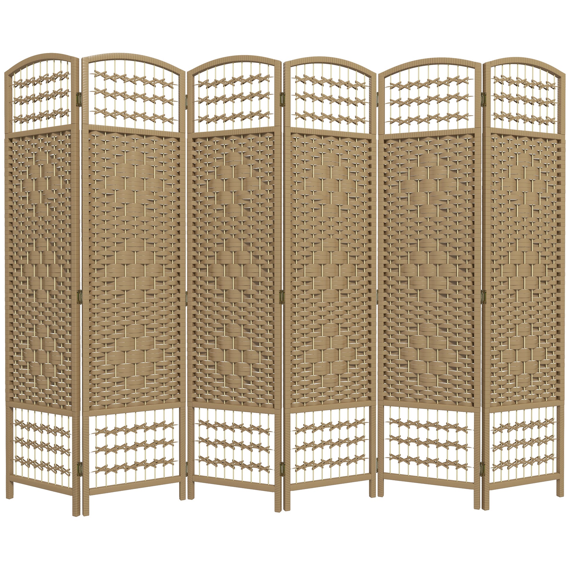 6 Panel Folding Room Divider, Portable Privacy Screen, Wave Fiber Room Partition for Home Office, Natural