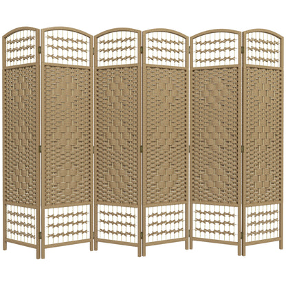 6 Panel Folding Room Divider, Portable Privacy Screen, Wave Fiber Room Partition for Home Office, Natural