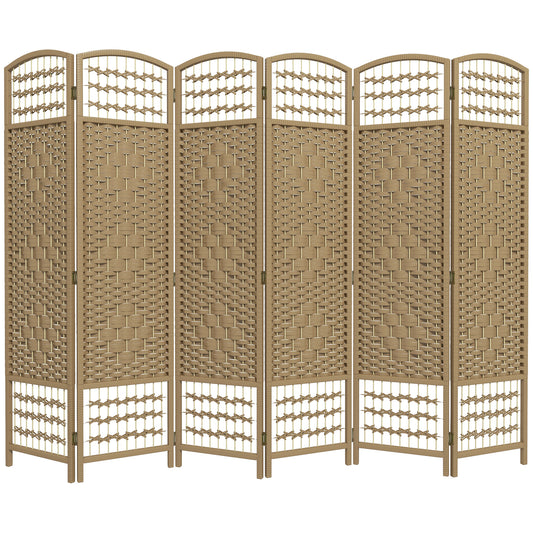 6 Panel Folding Room Divider, Portable Privacy Screen, Wave Fiber Room Partition for Home Office, Natural