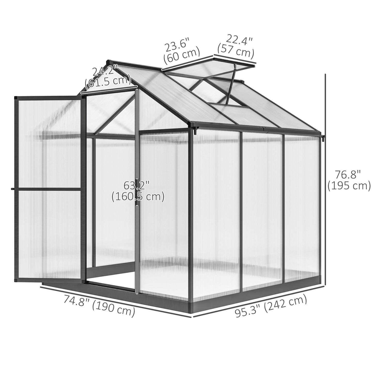 6' x 8' x 6.4' Polycarbonate Greenhouse, Aluminum Walk-In Green House Kit Garden, Plants Grow with Rain Gutter and Roof 