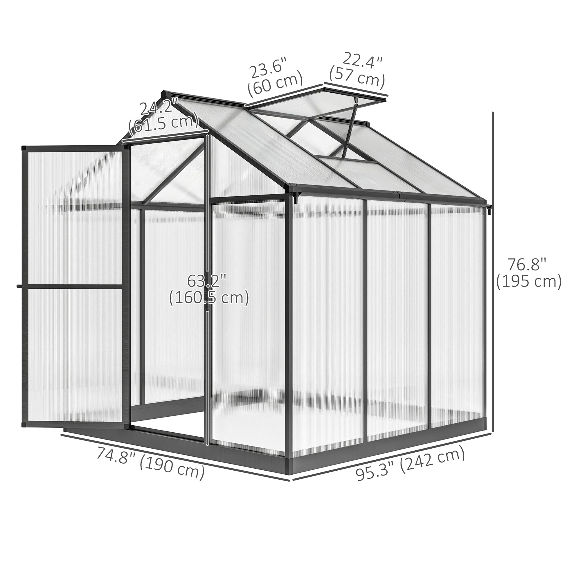 6' x 8' x 6.4' Polycarbonate Greenhouse, Aluminum Walk-In Green House Kit Garden, Plants Grow with Rain Gutter and Roof 
