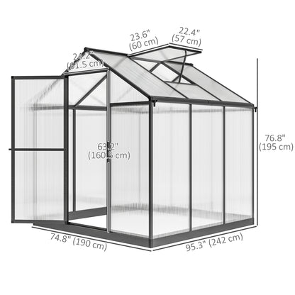 6' x 8' x 6.4' Polycarbonate Greenhouse, Aluminum Walk-In Green House Kit Garden, Plants Grow with Rain Gutter and Roof 