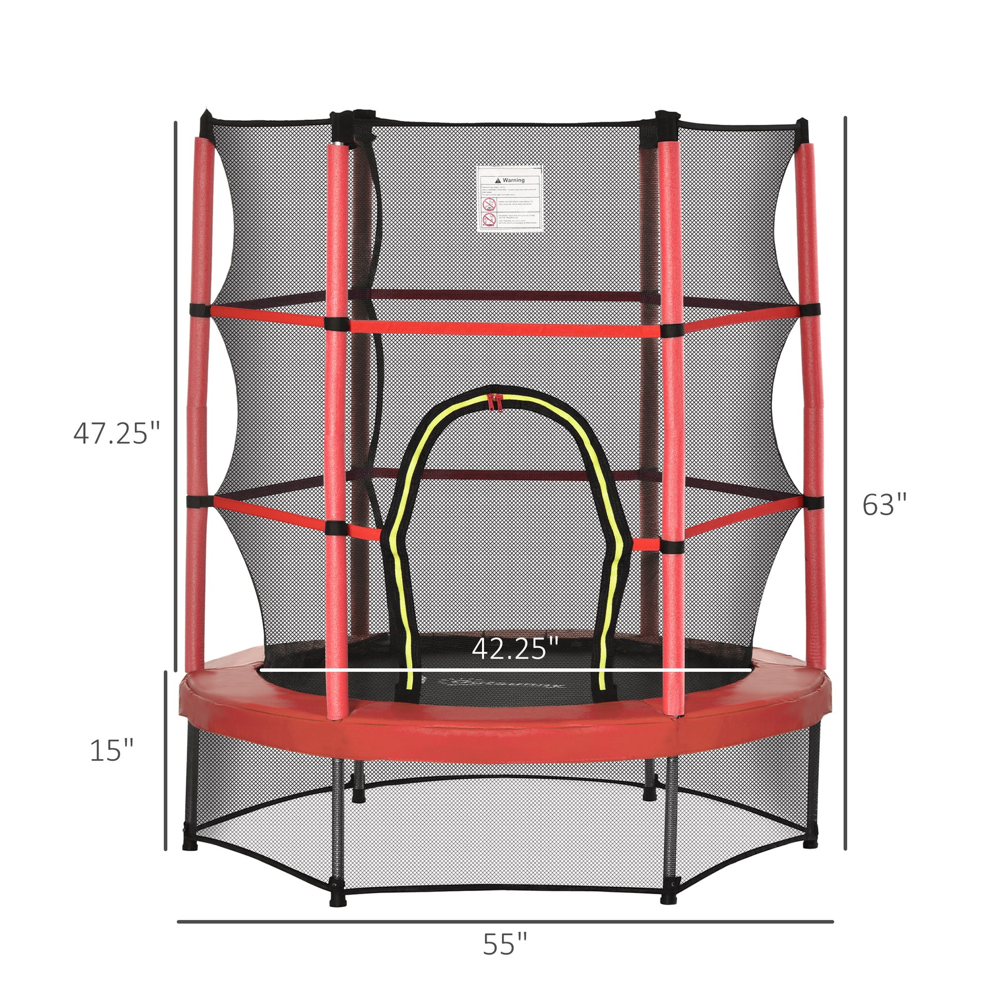 55" Kids Trampoline with Enclosure Net for Indoor/Outdoor, Trampoline for Boys and Girls Age 3-6 Years, Red