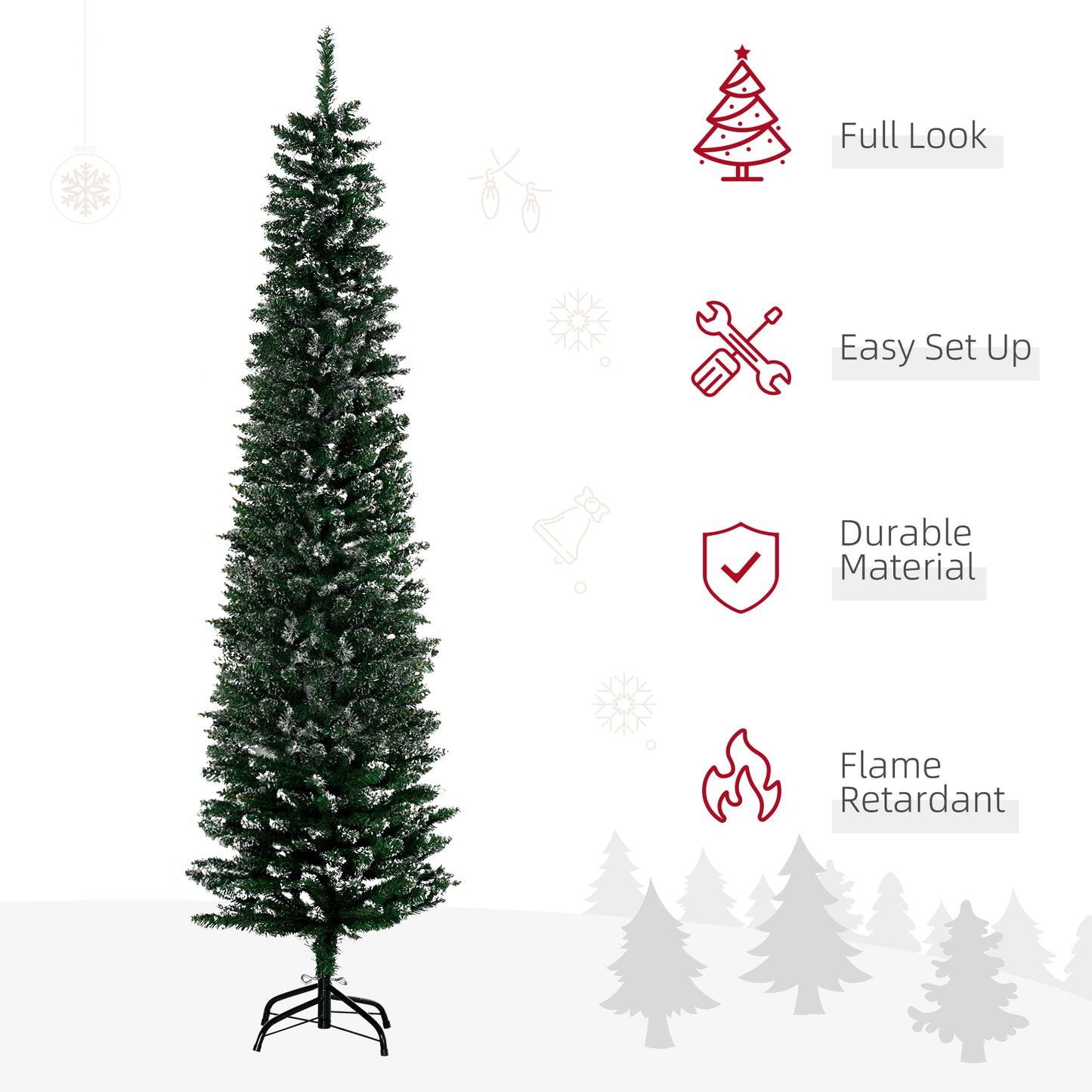 6FT Artificial Snow Dipped Christmas Tree Xmas Pencil Tree Holiday Home Indoor Decoration with Foldable Black Stand, Gre