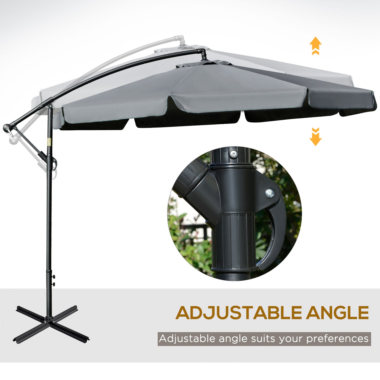 11FT Offset Hanging Patio Umbrella Cantilever Umbrella with Easy Tilt Adjustment, Cross Base and 8 Ribs for Backyard, Po