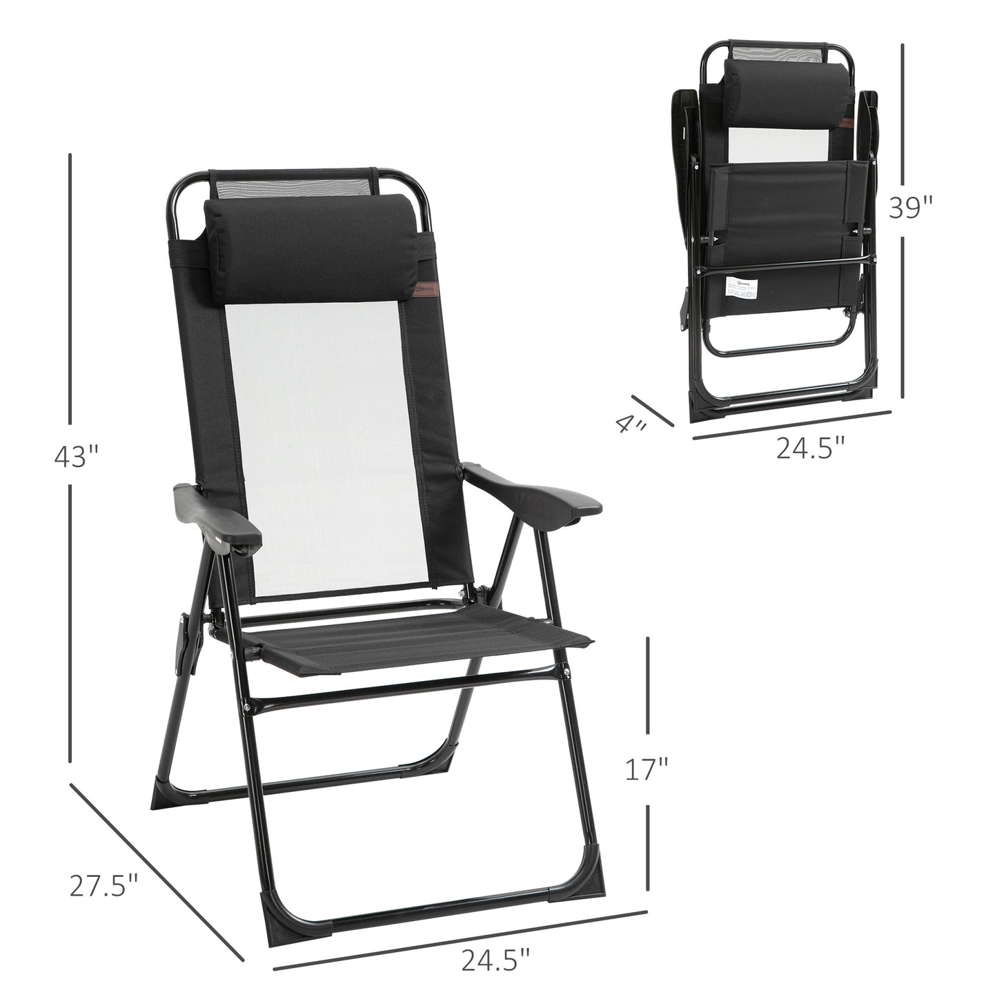 Set of 4 Camping Chairs, Outdoor Folding Lounge Chair Set with 5 Level Adjustable Backrest, Removable Headrest, Armrest 