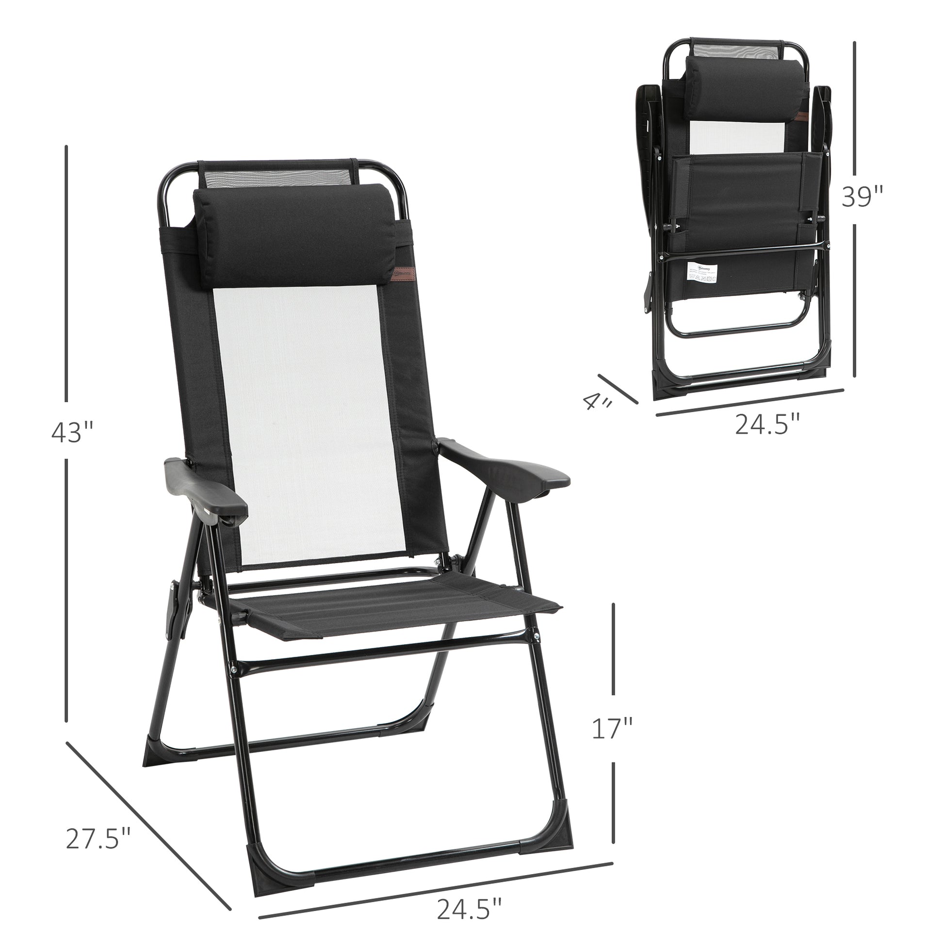 Set of 4 Camping Chairs, Outdoor Folding Lounge Chair Set with 5 Level Adjustable Backrest, Removable Headrest, Armrest 