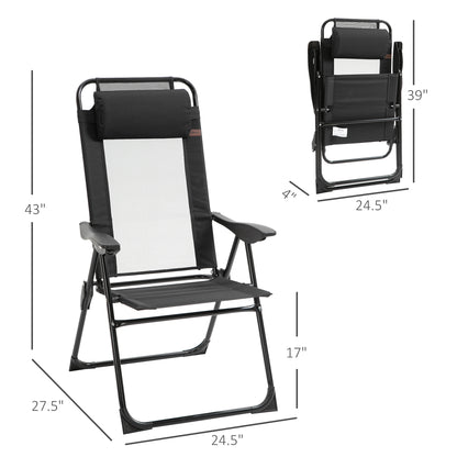 Set of 4 Camping Chairs, Outdoor Folding Lounge Chair Set with 5 Level Adjustable Backrest, Removable Headrest, Armrest 