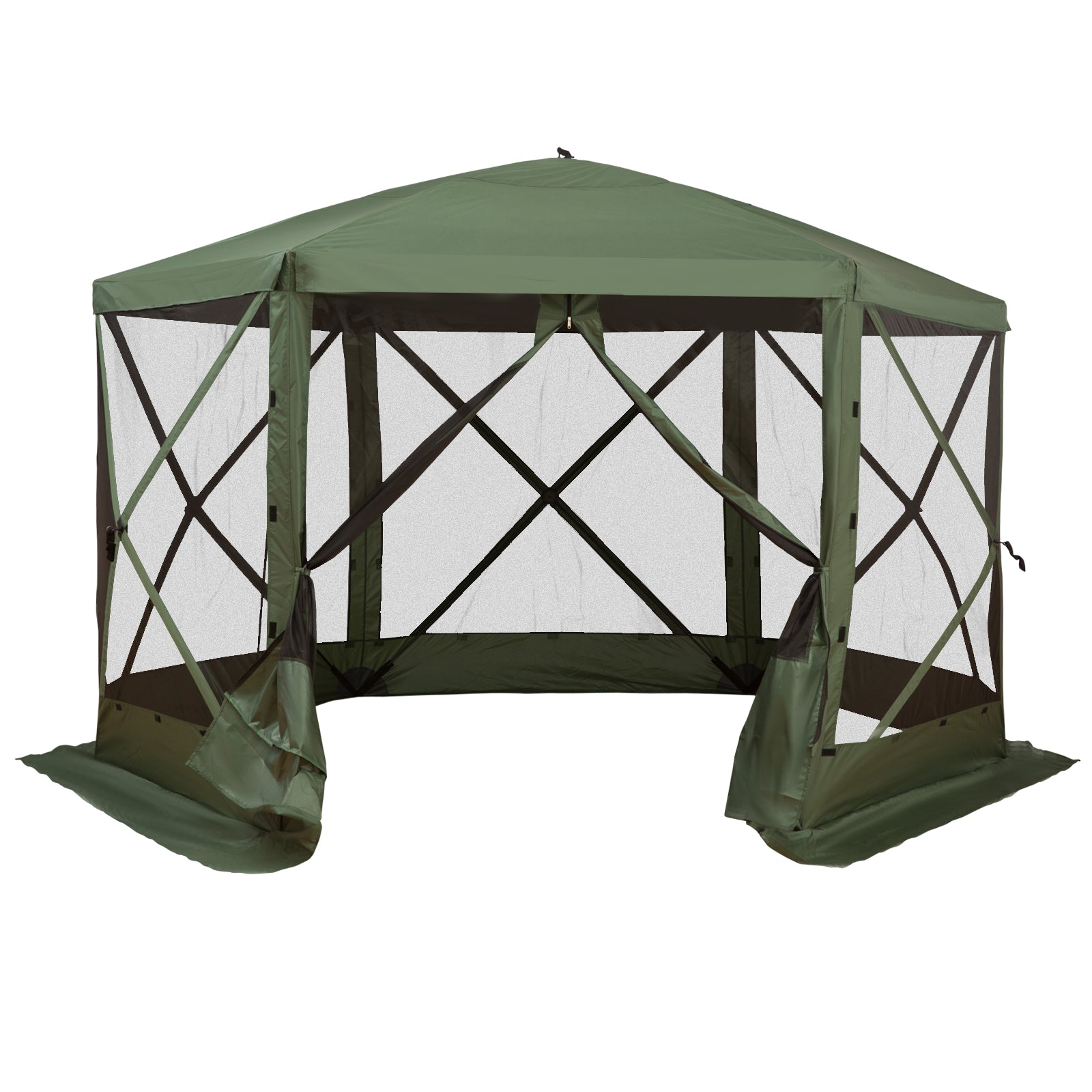 12' x 12' Hexagon Automatic Pop Up Screen Tents Camping Shelter Picnic Canopy Outdoor Sun Shade with Mesh Sidewalls and 