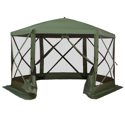12' x 12' Hexagon Automatic Pop Up Screen Tents Camping Shelter Picnic Canopy Outdoor Sun Shade with Mesh Sidewalls and 