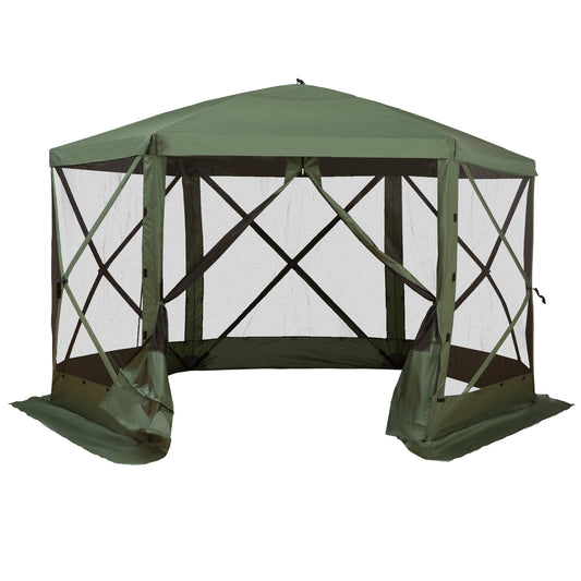 12' x 12' Hexagon Automatic Pop Up Screen Tents Camping Shelter Picnic Canopy Outdoor Sun Shade with Mesh Sidewalls and 