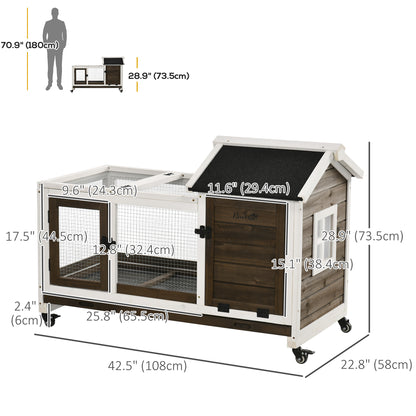 Rabbit Cage with Wheels, Ramp, Run, Tray for Indoor Outdoor, Suitable for Rabbit, Guinea Pig, Coffee