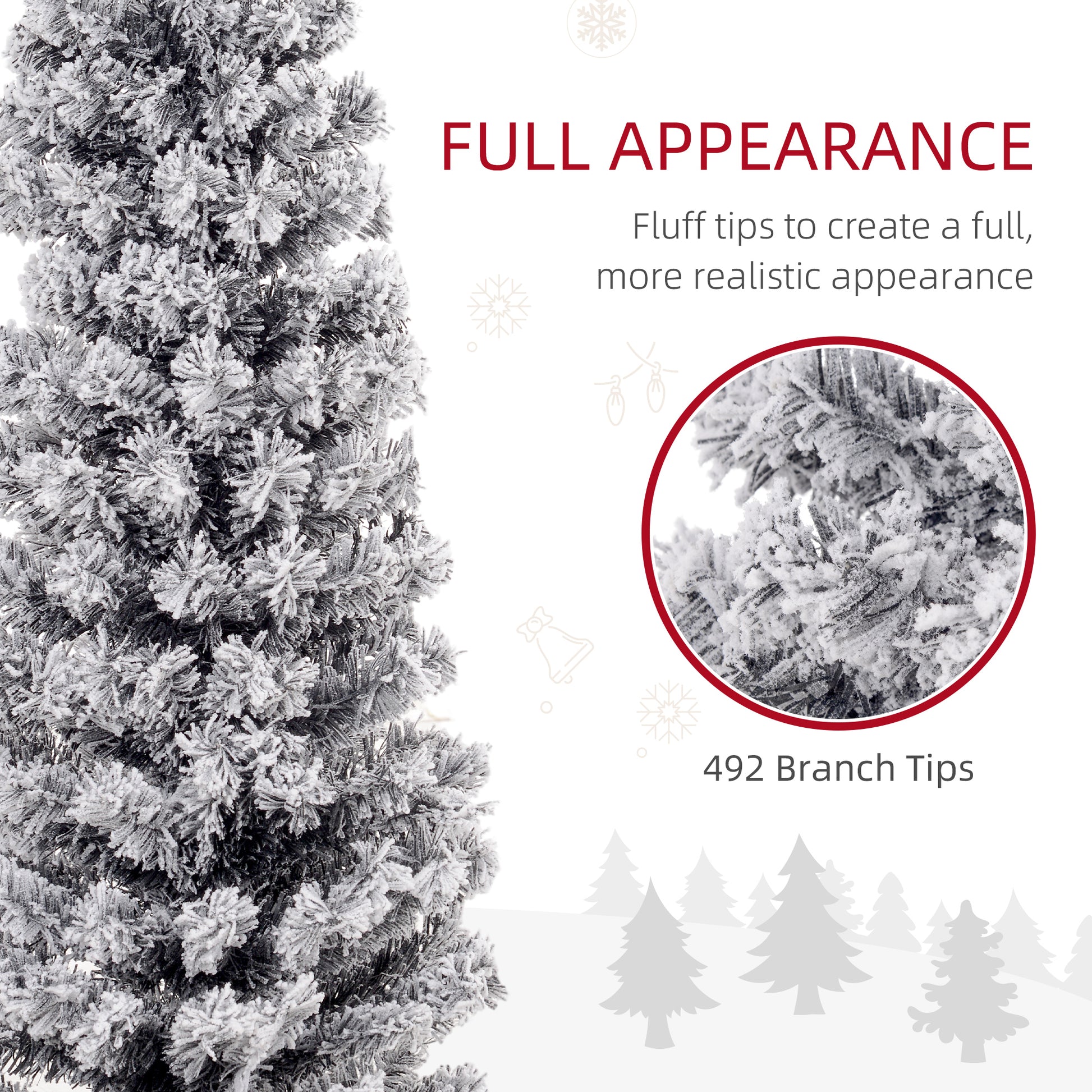 6ft Flocked Christmas Tree, Pencil Christmas Tree with Realistic Branch Tips, Folding Metal Stand, Black