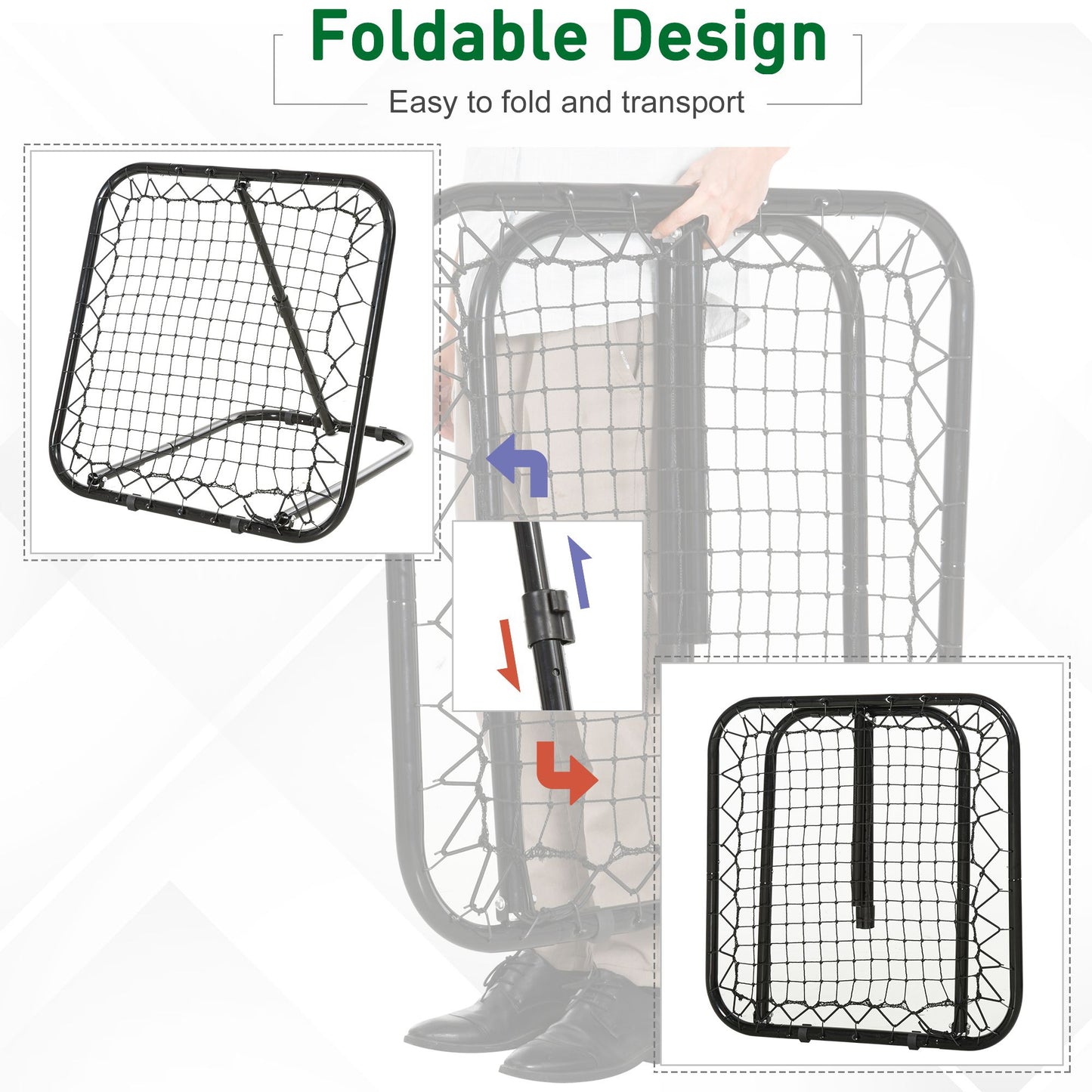 Soozier Soccer Rebounder Net, 3' x 3', Angle Adjustable Baseball Rebounder Net Training Equipment Aid with Quick Folding