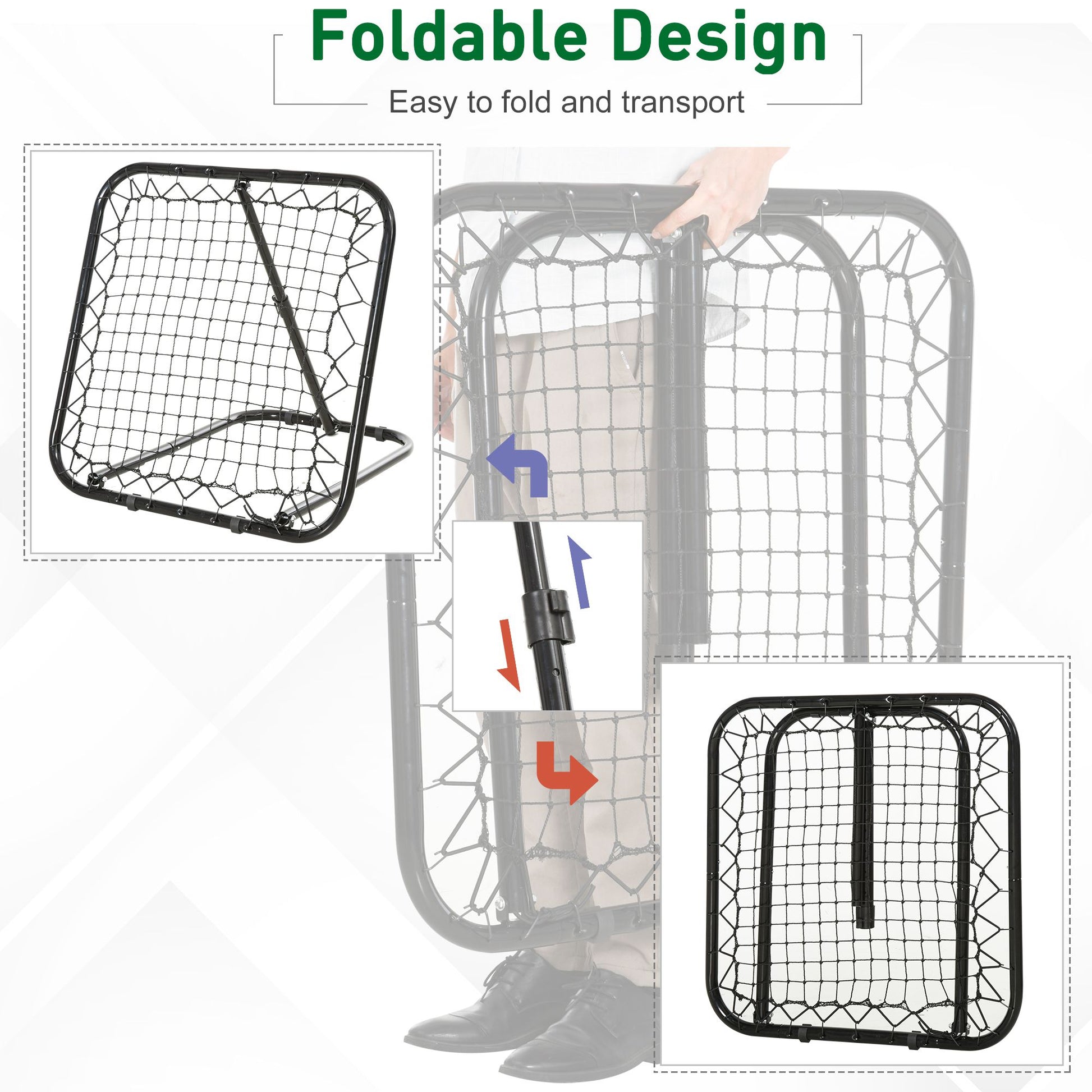Soozier Soccer Rebounder Net, 3' x 3', Angle Adjustable Baseball Rebounder Net Training Equipment Aid with Quick Folding