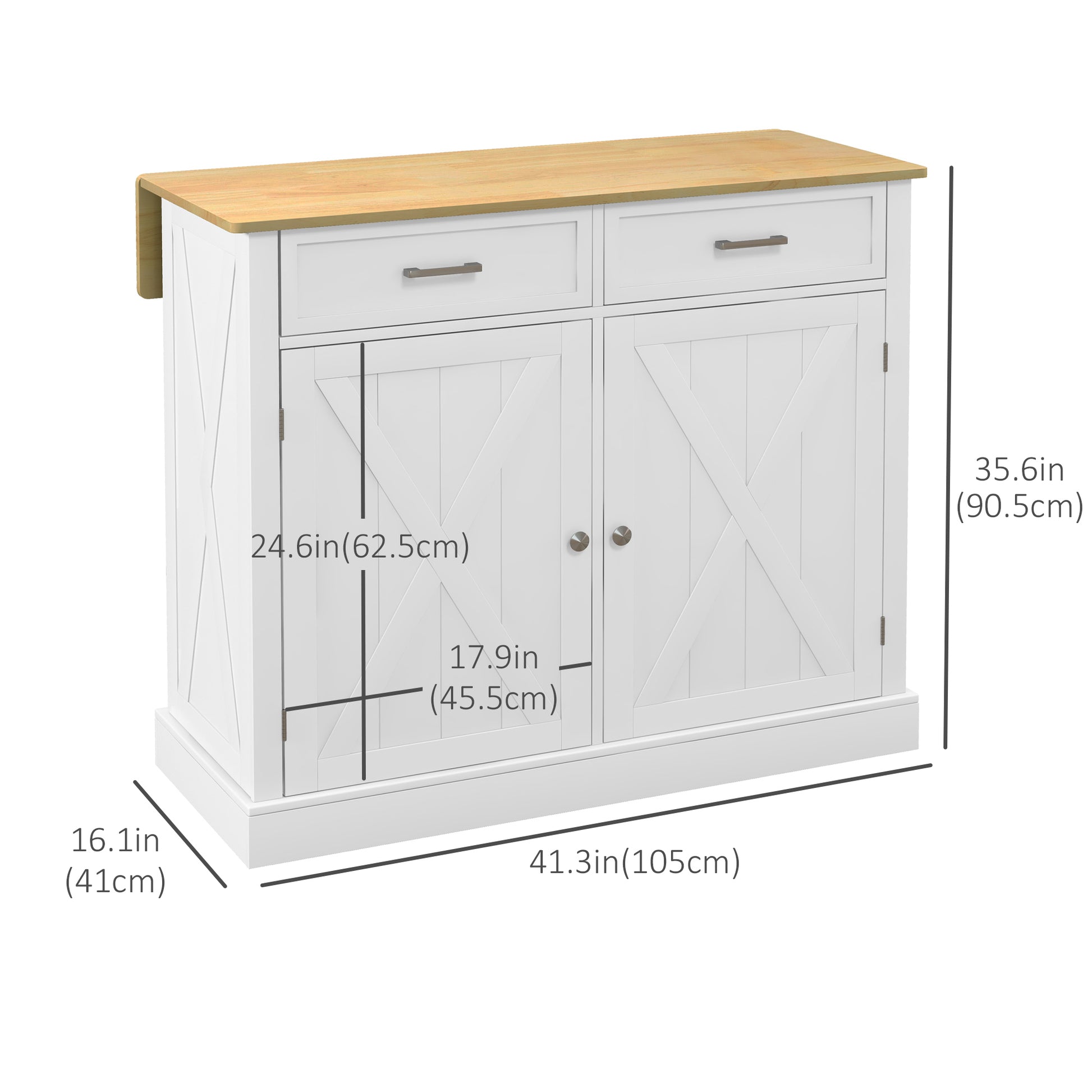 Rolling Kitchen Island with Drop Leaf Wood Breakfast Bar, Farmhouse Kitchen Cart with 2 Drawers, Adjustable Shelves for 