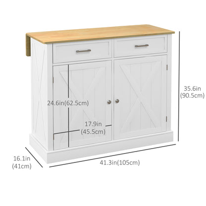 Rolling Kitchen Island with Drop Leaf Wood Breakfast Bar, Farmhouse Kitchen Cart with 2 Drawers, Adjustable Shelves for 