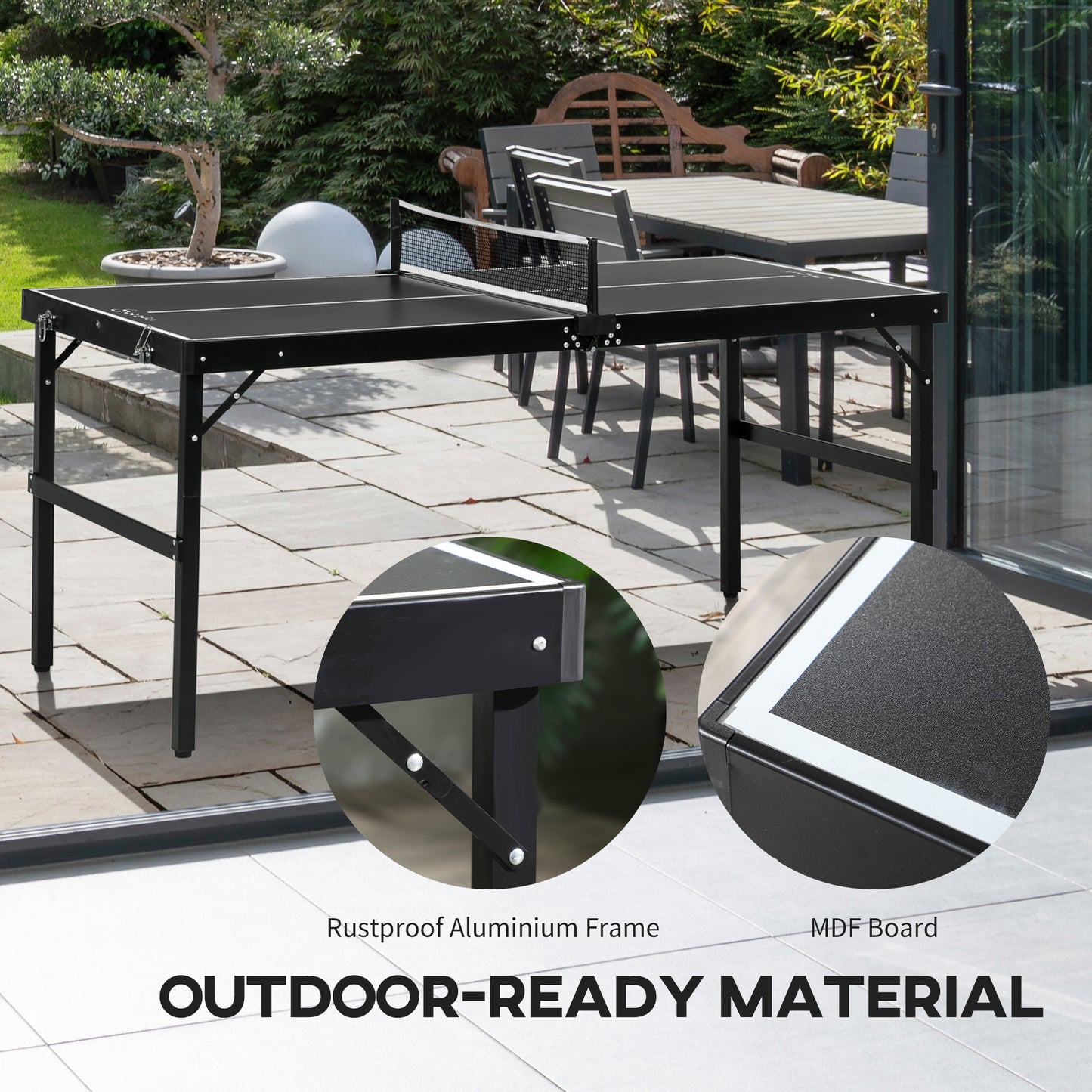 Soozier Mini Folding Table Tennis Table with Aluminium Frame, Portable Outdoor Ping Pong Table with Net for Indoor Outdo