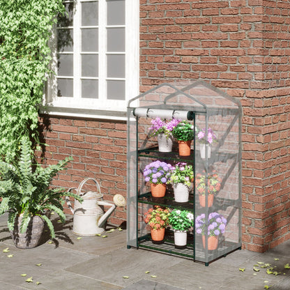 3 Tier Mini Greenhouse, Portable Outdoor Flower Stand with Shelf Clips, Indoor Greenhouse with Plastic Cover and Steel F