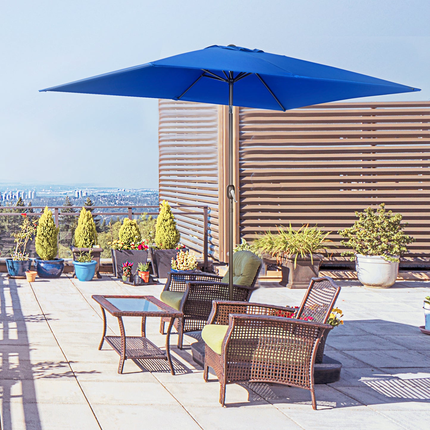 6.5x10ft Patio Umbrella, Rectangle Market Umbrella with Aluminum Frame and Crank Handle, Garden Parasol Outdoor Sunshade