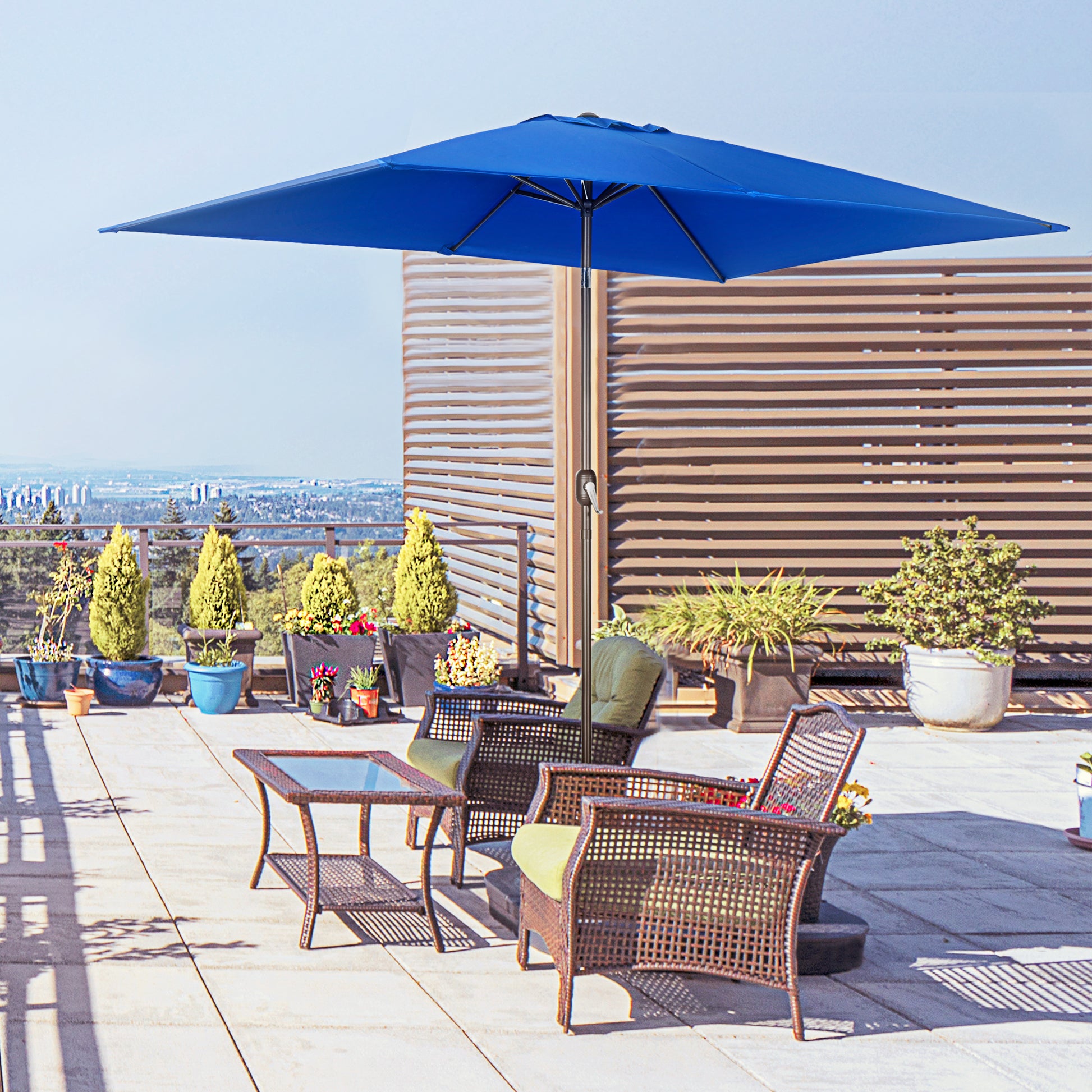 6.5x10ft Patio Umbrella, Rectangle Market Umbrella with Aluminum Frame and Crank Handle, Garden Parasol Outdoor Sunshade