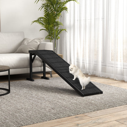 Pet Ramp Bed Steps for Dogs Cats Non-slip Carpet Top Platform Pine Wood 74"L x 16"W x 25"H Black