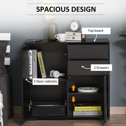 High Gloss Buffet Sideboard with 2 Drawers, 2 Doors and Adjustable Shelf, Kitchen Storage Cabinet with Push Open Design,