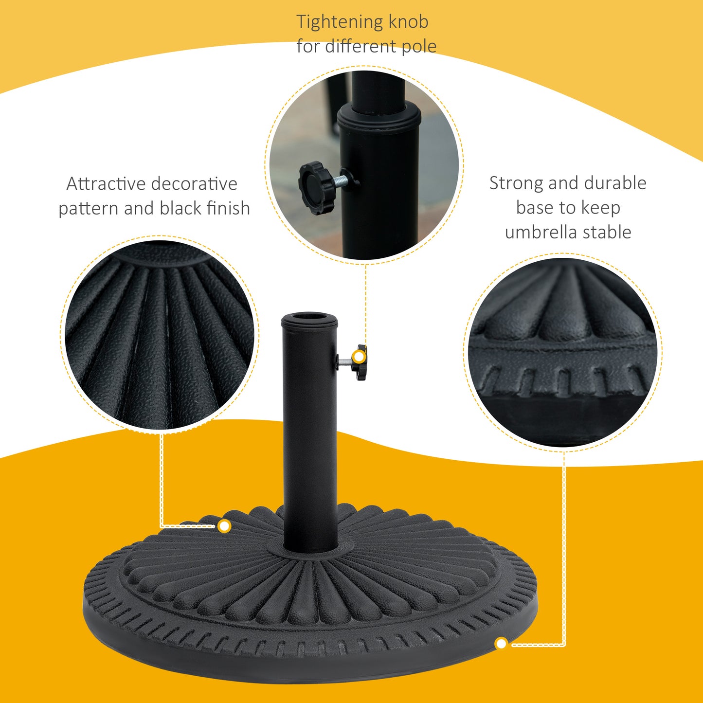 Patio Umbrella Base Stand, Round Cement Parasol Holder for Outdoor, Patio, Garden, Beach, Fits Φ1.4", Φ1.5" and Φ 2" Pol